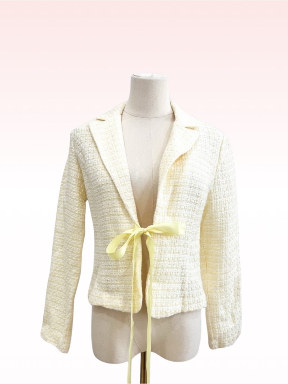 Y2k BLUSH Light Yellow Ribbon Closure Blazer (Sz M)